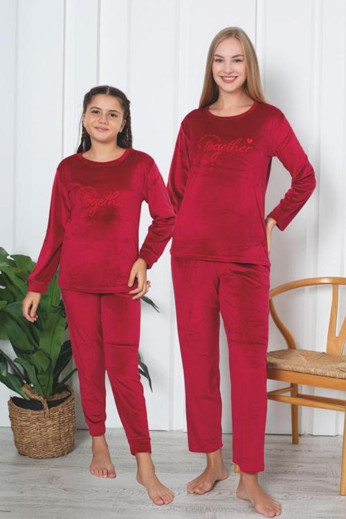 Fransız Kadife Anne Kız Çocuk Kombin Pijama Takımı (Anne kız ayrı satılır)