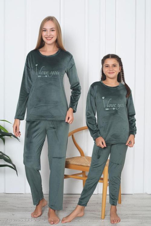 Fransız Kadife Anne Kız Çocuk Kombin Pijama Takımı (Anne kız ayrı satılır)