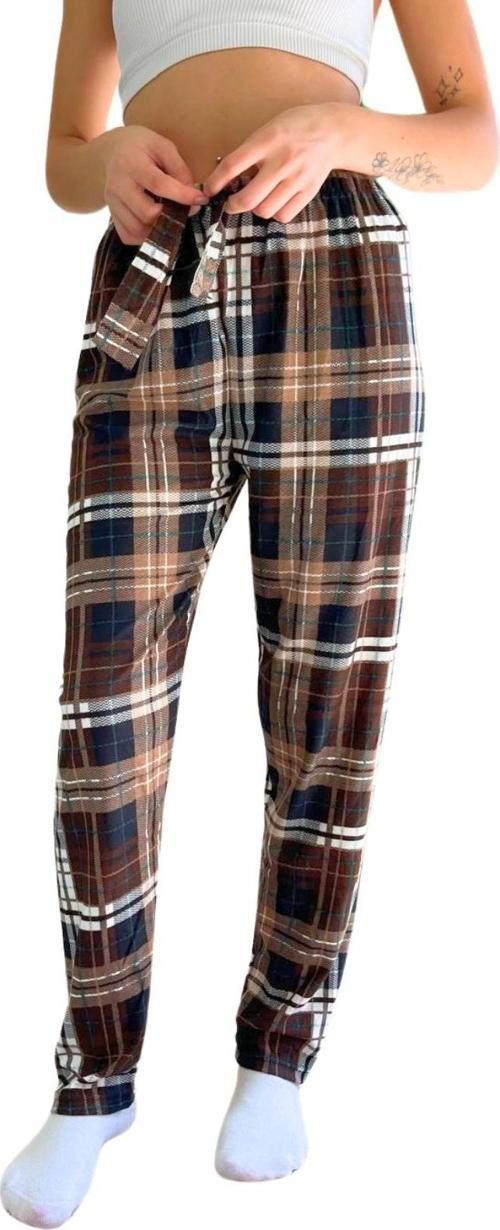 Dreamy Soft Kadife Dokulu Ekose Kareli Süet Pijama Altı Pantolon
