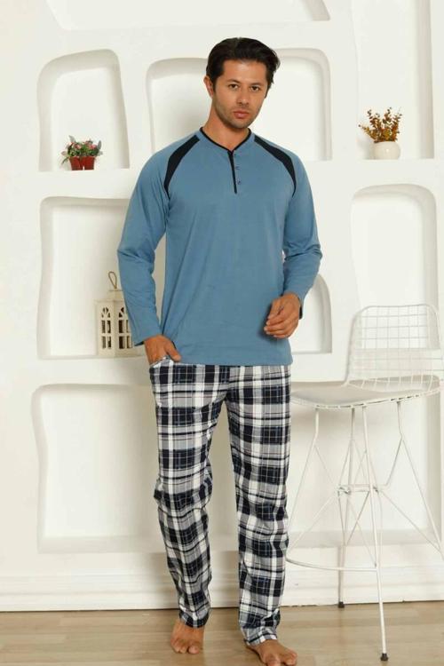 Dreamy Ekoseli Kısa Kollu V Yaka Cepli Erkek Pijama Takımı
