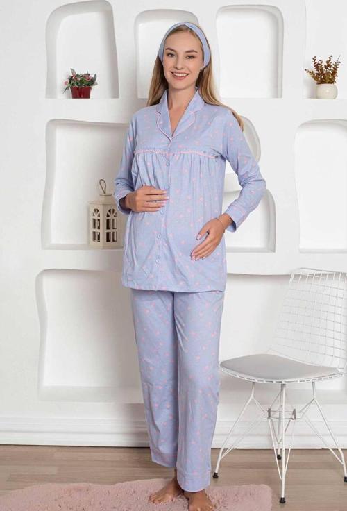 Mother's Dream Pamuklu Biyeli Düğmeli Hamile Lohusa Pijama Takımı