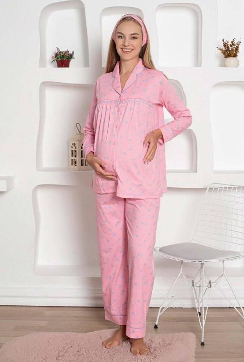 Mother's Dream Pamuklu Biyeli Düğmeli Hamile Lohusa Pijama Takımı