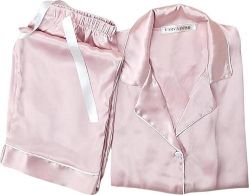 Faryanight İpek Saten Uzun Kollu Biyeli Düğmeli Gömlek Pijama Takımı