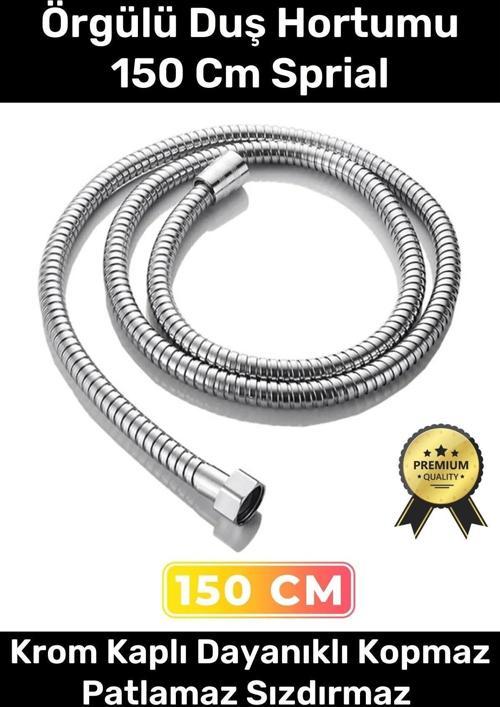 Premium Krom Kopmaz Patlamaz Sızdırmaz Bükülme Dayanıklı Bağlantı Örgülü 150 Cm Sprial Duş Hortumu