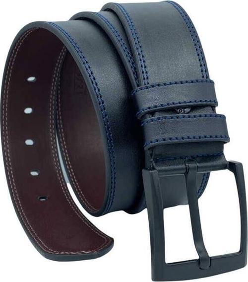Siyah Suni Deri Lacivert Çift Dikişli 4.5 cm.lik Unisex Spor Kemer