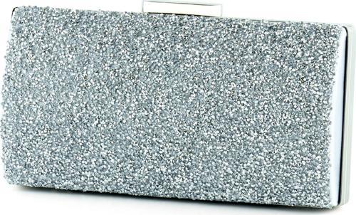 Gümüş Saten Kristal Granül Taşlı Metal Saplı Abiye El Çantası