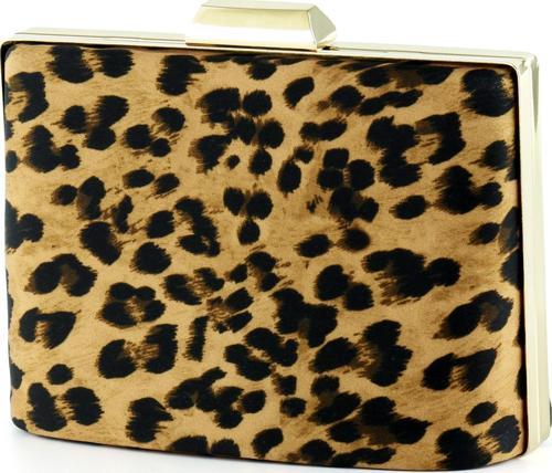 Leopar Desenli Metal Saplı Zincir Askılı Abiye Çanta
