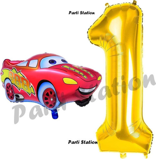 Cars Arabalar Balon Konsept 1 Yaş Balon Set Şimşek Mcqueen Balon Ve Gold Rakam Balon Doğum Günü Set