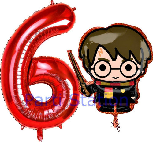 Harry Potter 6 Yaş Kırmızı Renk Rakam Balon Set Harry Potter Hogwarts Konsept Doğum Günü Balon Set