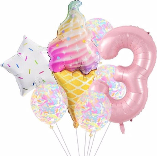 Dondurma 3 Yaş Balon Set Yıldız Balon Folyo Set Ice Cream Dondurma Konsept Doğum Günü Set