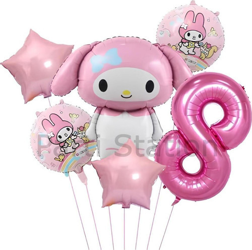 Sanrio Kuromi Mymelody 8 Yaş Balon Set Anime Hello Kitty Kuromi Melody Konsept Doğum Günü Balon