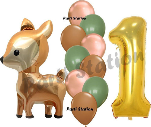 Woodland Geyik Balon 1 Yaş Balon Set Sevimli Geyik Balon Ve Gold Rakam Balon Doğum Günü Set