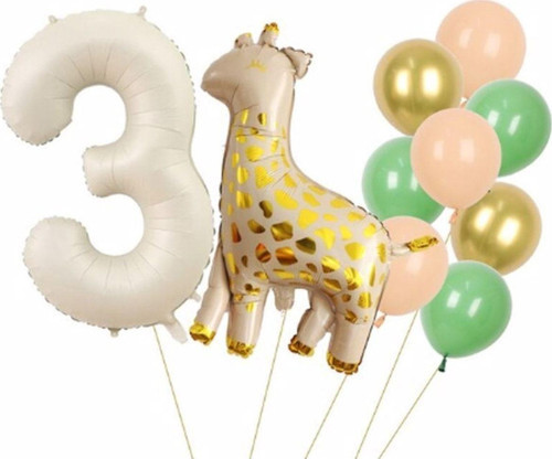 Zürafa 3 Yaş Balon Set Yıldız Balon Folyo Set Konsept Doğum Günü Set Yaş Balon Set