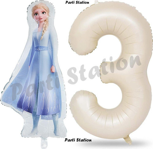 Elsa Frozen Balon 3 Yaş Doğum Günü Set Frozen Karlar Ülkesi Konsept Balon Ve Krem Rakam Balon