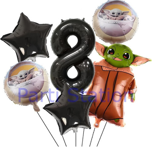 Star Wars Yoda 1 Yaş Siyah Rakam Balon Set Yıldız Savaşları Yoda Konsept Doğum Günü Balon Set