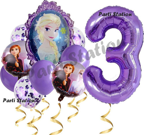 Frozen Balon 1 Yaş Doğum Günü Set Frozen Elsa Karlar Ülkesi Konsept Balon Ve Mor Rakam Balon