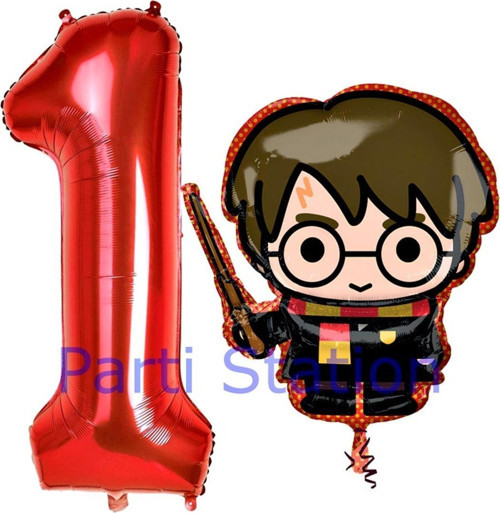 Harry Potter 1 Yaş Kırmızı Renk Rakam Balon Set Harry Potter Hogwarts Konsept Doğum Günü Balon Set