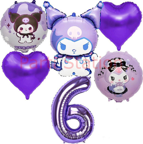 Kuromi 6 Yaş Balon Set Anime Sanrio Mymelody Cinnamonroll Hello Kitty Kuromi Konsept Doğum Günü Set