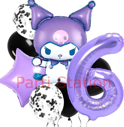 Kuromi 6 Yaş Balon Set Yıldız Balon Anime Sanrio Hello Kitty Kuromi Konsept Doğum Günü Balon Set