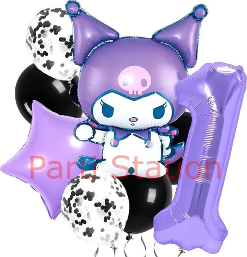 Kuromi 1 Yaş Balon Set Yıldız Balon Anime Sanrio Hello Kitty Kuromi Konsept Doğum Günü Balon Set