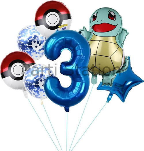 Pokemon Squirtle Konsept 3 Yaş Balon Set Pokemon Squirtle Yıldız Balon Doğum Günü Folyo Balon Set