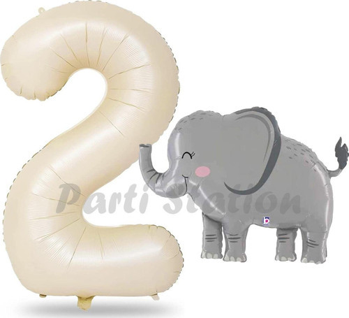 Sevimli Fil Balon 2 Yaş Doğum Günü Balon Set Safari Konsept Fil Balon Ve Krem Renk Rakam Balon