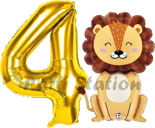 Aslan Balon 4 Yaş Balon Set Safari Konsept Aslan Balon Ve Gold Renk Rakam Balon