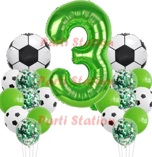 Futbol Maç Konsept Yeşil Rakam 3 Yaş Balon 76 Cm Futbol Konsept Yeşil Parti Doğum Günü Balon Seti