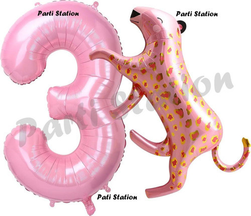 Pembe Leopar 3 Yaş Balon Set Pembe Leopar Safari Konsept Doğum Günü Parti Balon Set
