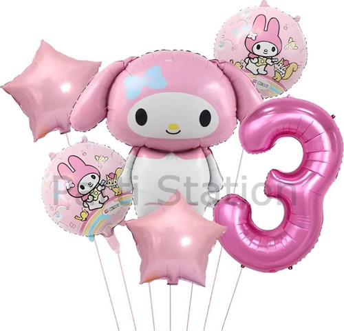 Sanrio Kuromi Mymelody 3 Yaş Balon Set Anime Hello Kitty Kuromi Melody Konsept Doğum Günü Balon