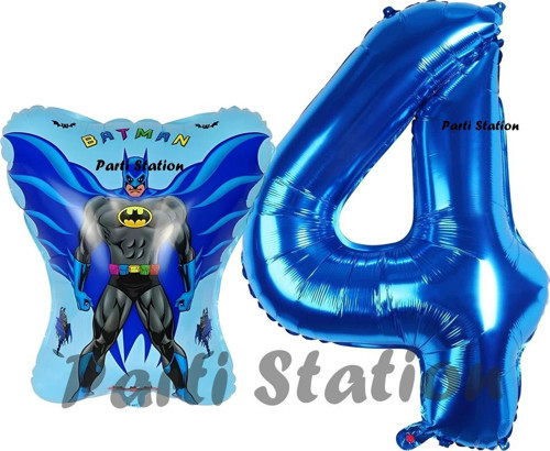 Batman Konsept 4 Yaş Balon Set Batman Yarasa Ve Lacivert Rakam Balon Doğum Günü Balon Set