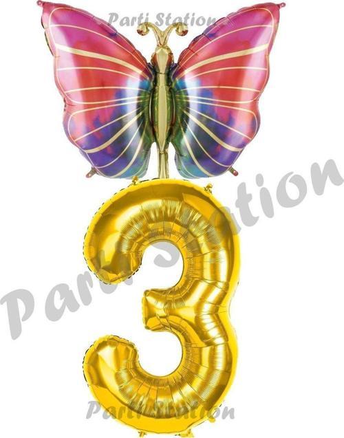 Gökkuşağı Kelebek Konsept 3 Yaş Doğum Günü Balon Set Butterfly Bahar Tema Doğum Günü Balon