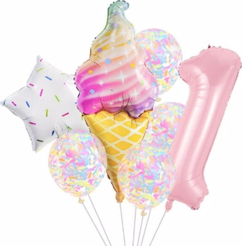 Dondurma 1 Yaş Balon Set Yıldız Balon Folyo Set Ice Cream Dondurma Konsept Doğum Günü Set