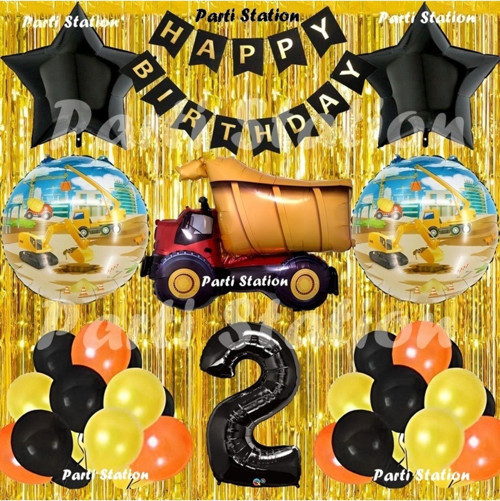 İnşaat Konsept Kamyon Balon Set 2 Yaş Sarı Siyah İnşaat Tema Kamyon Doğum Günü Balon Set