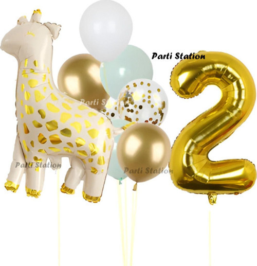 Sevimli Zürafa Konsept 2 Yaş Doğum Günü Balon Set Safari Tema Zürafa Parti Doğum Günü Balon Set