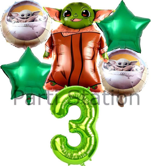 Star Wars Yoda 3 Yaş Yeşil Rakam Balon Set Yıldız Savaşları Yoda Konsept Doğum Günü Balon Set