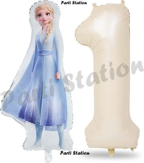 Elsa Frozen Balon 1 Yaş Doğum Günü Set Frozen Karlar Ülkesi Konsept Balon Ve Krem Rakam Balon