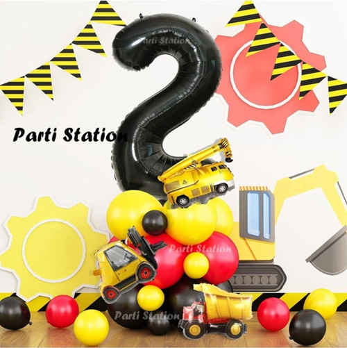 İnşaat Tema 2 Yaş Doğum Günü Balon Karşılama Seti Dozer Kamyon Mikser Konsept Parti Balon Seti