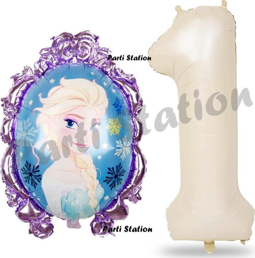 Frozen Balon 1 Yaş Doğum Günü Set Frozen Elsa Konsept Balon Ve Krem Rakam Balon Doğum Günü Set