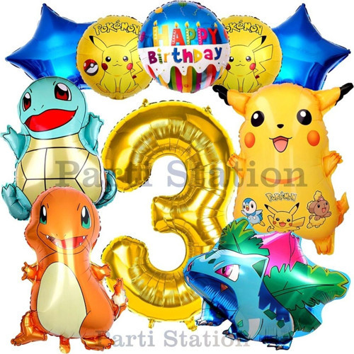 Pokemon Konsept 3 Yaş Doğum Günü Balon Set Pokemon Pikaçu Balbazar Çarmender Sikörtıl Balon