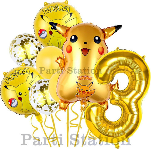 Pokemon Pikachu Konsept 3 Yaş Doğum Günü Balon Set Pokemon Pikaçu Folyo Balon Set