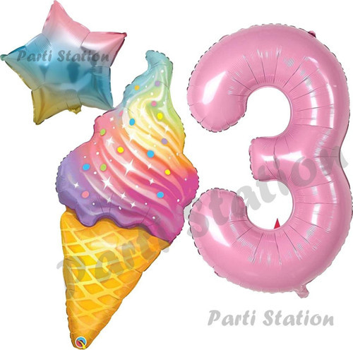 İce Cream Pastane Dondurma Konsept 3 Yaş Doğum Günü Balon Set Dondurma Tema Doğum Günü Balon