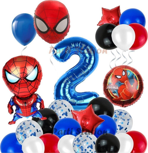 Spiderman Örümcek Adam Konsept 2 Yaş Doğum Günü Balon Set Spiderman Parti Balonları Spiderman Tema