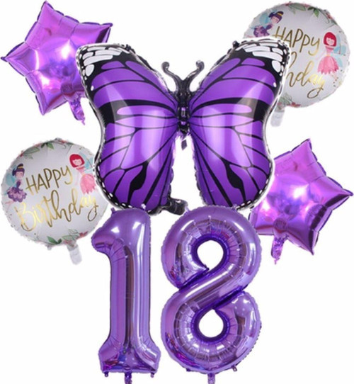Mor Kelebek Mor Renk 18 Yaş Rakam Balon Set Doğum Günü Parti Mor Renk Helyum Balon Mor Rakam Balon