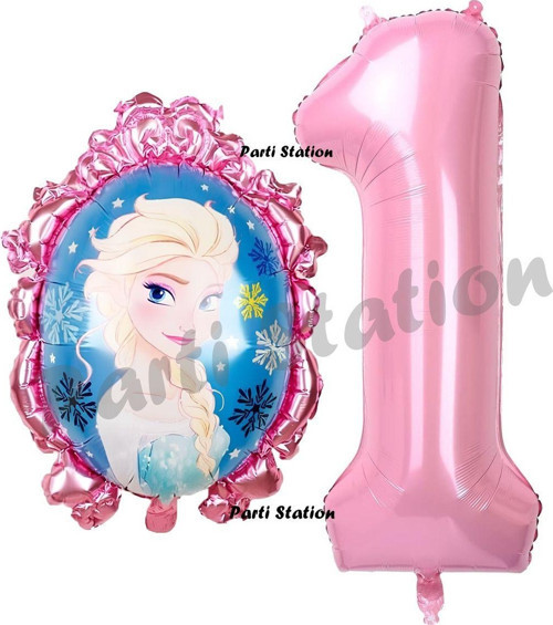 Frozen Balon 1 Yaş Doğum Günü Set Karlar Ülkesi Konsept Balon Ve Pembe Rakam Balon Doğum Günü Set