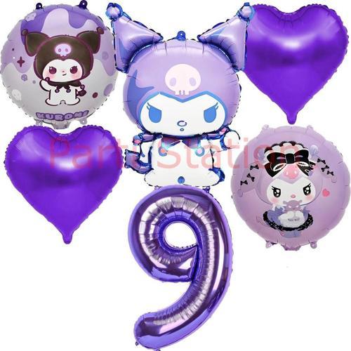 Kuromi 9 Yaş Balon Set Anime Sanrio Mymelody Cinnamonroll Hello Kitty Kuromi Konsept Doğum Günü Set