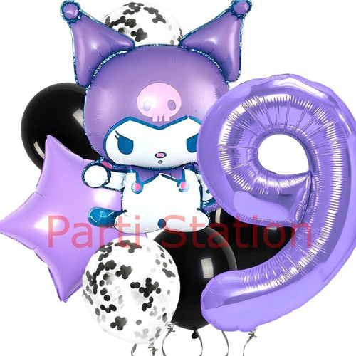 Kuromi 9 Yaş Balon Set Yıldız Balon Anime Sanrio Hello Kitty Kuromi Konsept Doğum Günü Balon Set