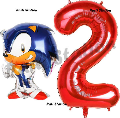 Tilki Sonic Balon 2 Yaş Doğum Günü Set Tilki Sonic Boom Konsept Balon Ve Kırmızı Rakam Balon