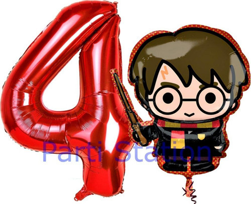 Harry Potter 4 Yaş Kırmızı Renk Rakam Balon Set Harry Potter Hogwarts Konsept Doğum Günü Balon Set