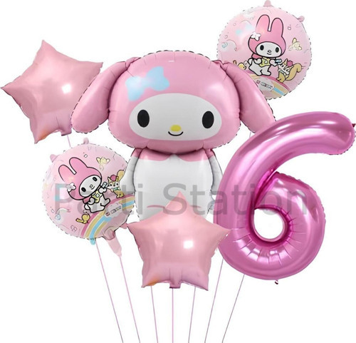 Sanrio Kuromi Mymelody 6 Yaş Balon Set Anime Hello Kitty Kuromi Melody Konsept Doğum Günü Balon
